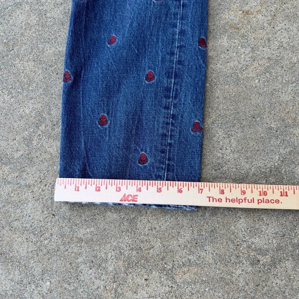 Polo Ralph Lauren Blue Sullivan Slim Skull Crossbones Embroidered Jeans - 34x30